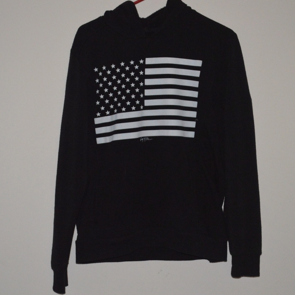 Ring of Fire Black sweatshirt white USA flag